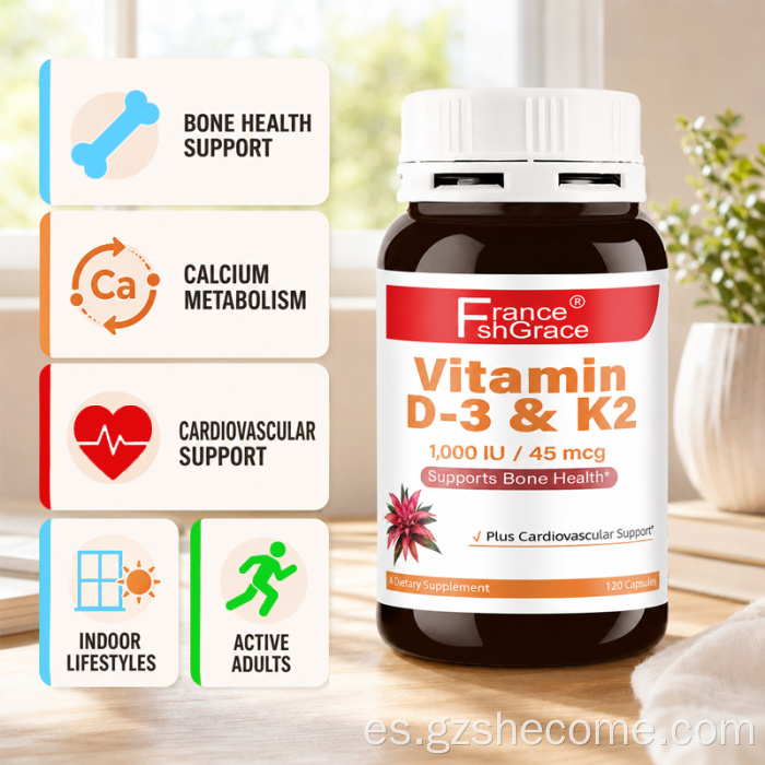 Shecome Vitamina D3 K2 Cápsulas Apoyo a la salud ósea